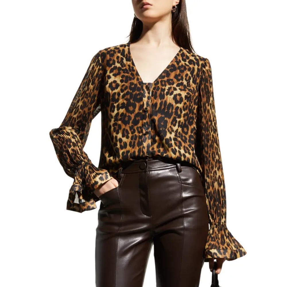 MILLY leopard print bohemian blouse, size large